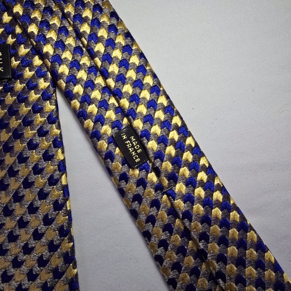 Charvet Place Vendôme Paris Silk Tie Blue Gold Geometric Houndstooth Luxury Men' - Picture 7 of 9